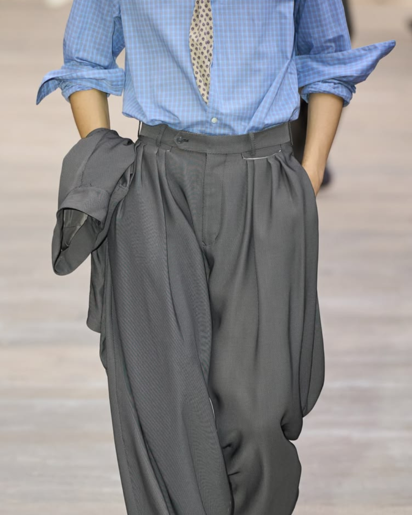 SOSHIOTSUKI SS27 Close-up of contemporary menswear tailoring showing textured fabrics, softened construction, and refined craftsmanship SALARYMAN