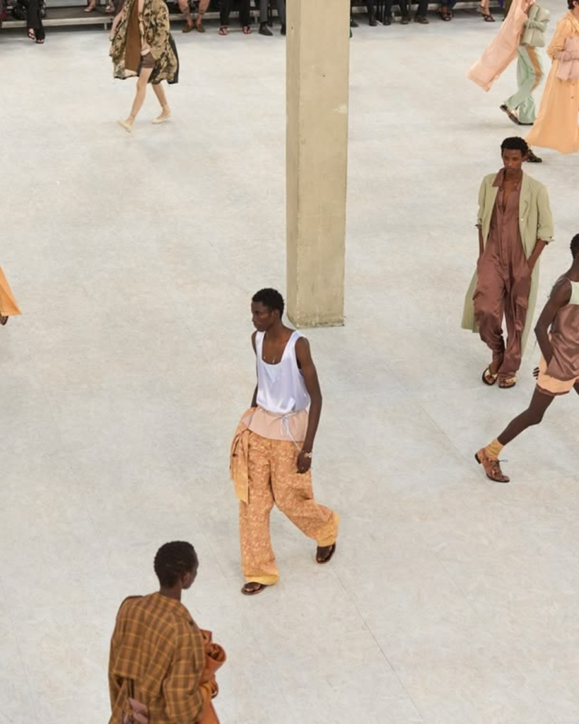 Dries Van Noten Spring Summer 2027 menswear runway collections exploring memory, softness, and human creativity through contemporary fashion design pale